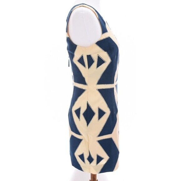 Tracy Reese Anthropologie Sz 6 Geometric Appliqué Denim Style Sheath Dress Blue - Picture 7 of 8